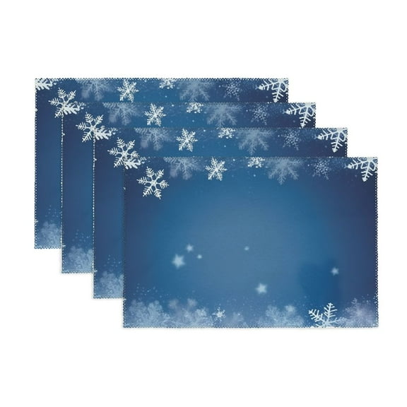 Fenyluxe Christmas Place Mats Set of 4, Ornamental White Snowflakes in Various Styles Cold Winter Season, Washable Fabric Placemats for Dining Table, Blue Navy 11.8*17.7in