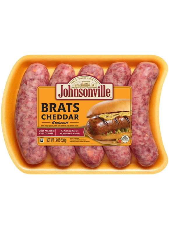 Johnsonville Brats Cheddar Pork Bratwurst Links, 19 oz, 5 Count Tray