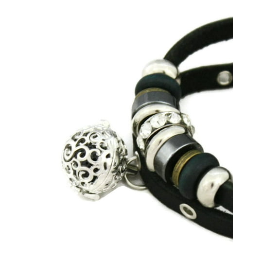 Modern Charm Essential Oil Diffuser Bracelet- Black Leather