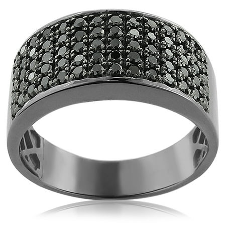 Designer Ring 10K Rhodium Plated Gold Black 1.6 Ctw Diamond Wedding Band for Men(Size (Best Mens Ring Designers)