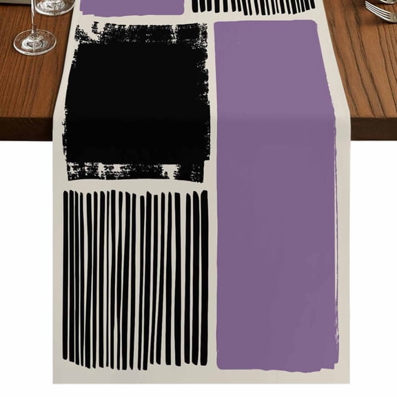 Table Runners 72 Inches Long Dress Scarves, Purple Black Farmhouse Kitchen/Dining Table Runner, Coffee Tablerunners, Farmhouse Striped Modern Abstract Art 13x72 Inch