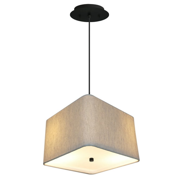 16" W 2 Light Pendant Rounded Corner Square Oatmeal Drum Shade with Diffuser, Black Cord