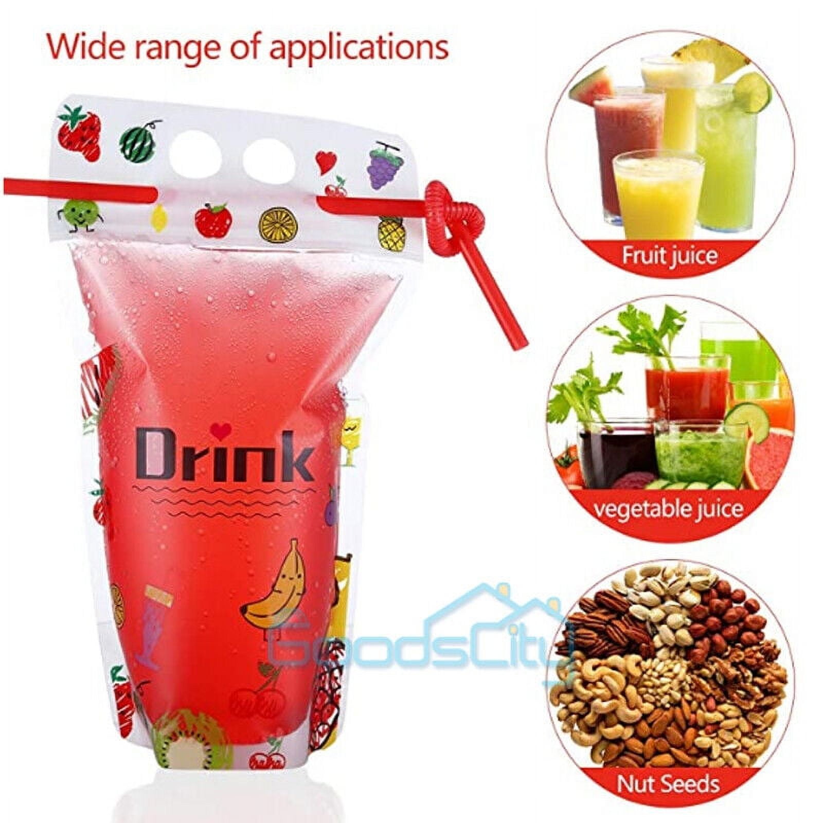 50/100PCS Drink Pouches for Festivals Juice Pouch Bags drinks with 100Pcs  Straws