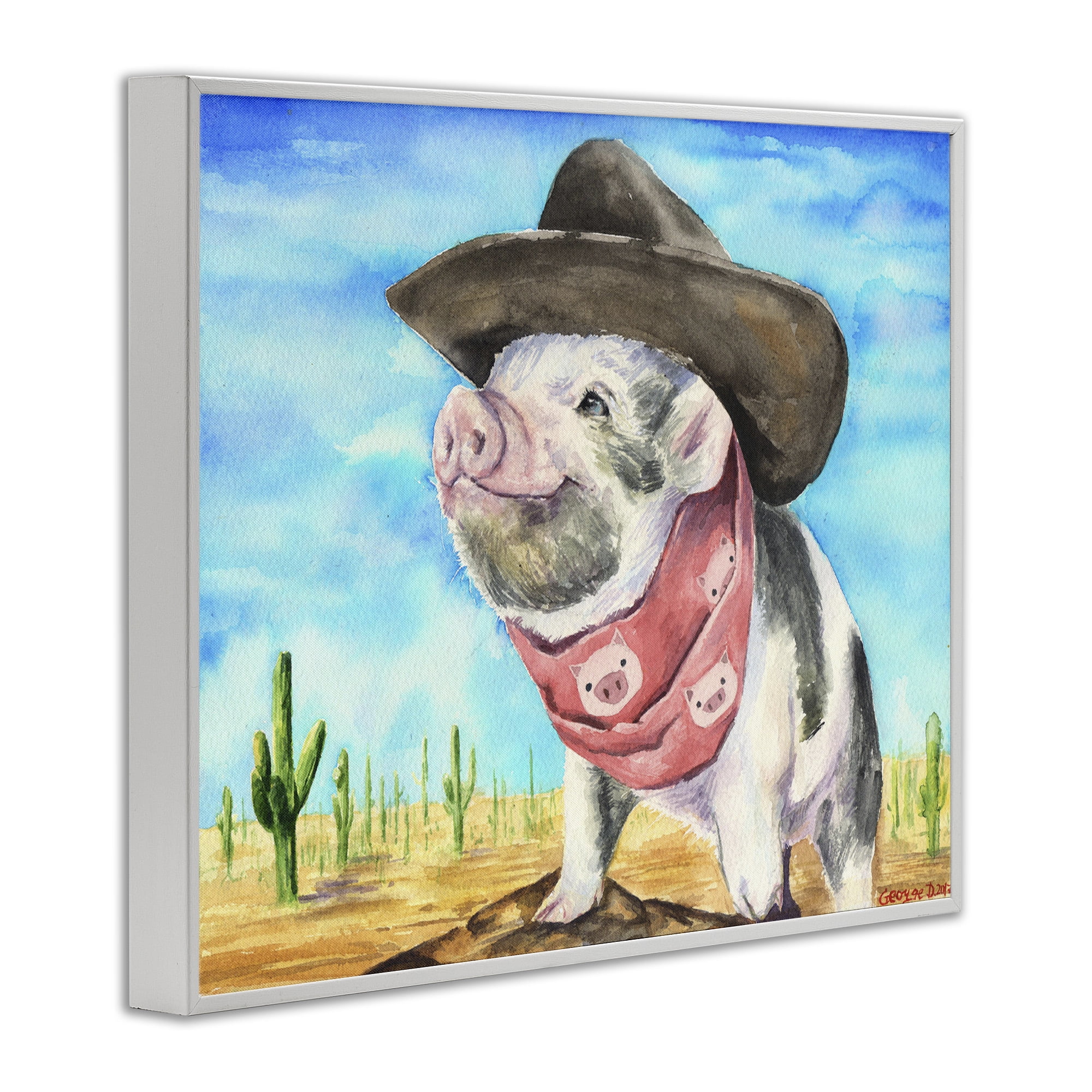 Stupell Industries Wild West Cowboy Pig Animals & Insects Painting White Framed Art Print Wall Art, 14 x 11