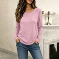 thumbnail image 4 of ClodeEU Women's Crew Neck Side Split Curved Hem Long Sleeve Top, Casual Loose Waffle Knit Pullover Blouse Pink,Women's Plus XXL, 4 of 9
