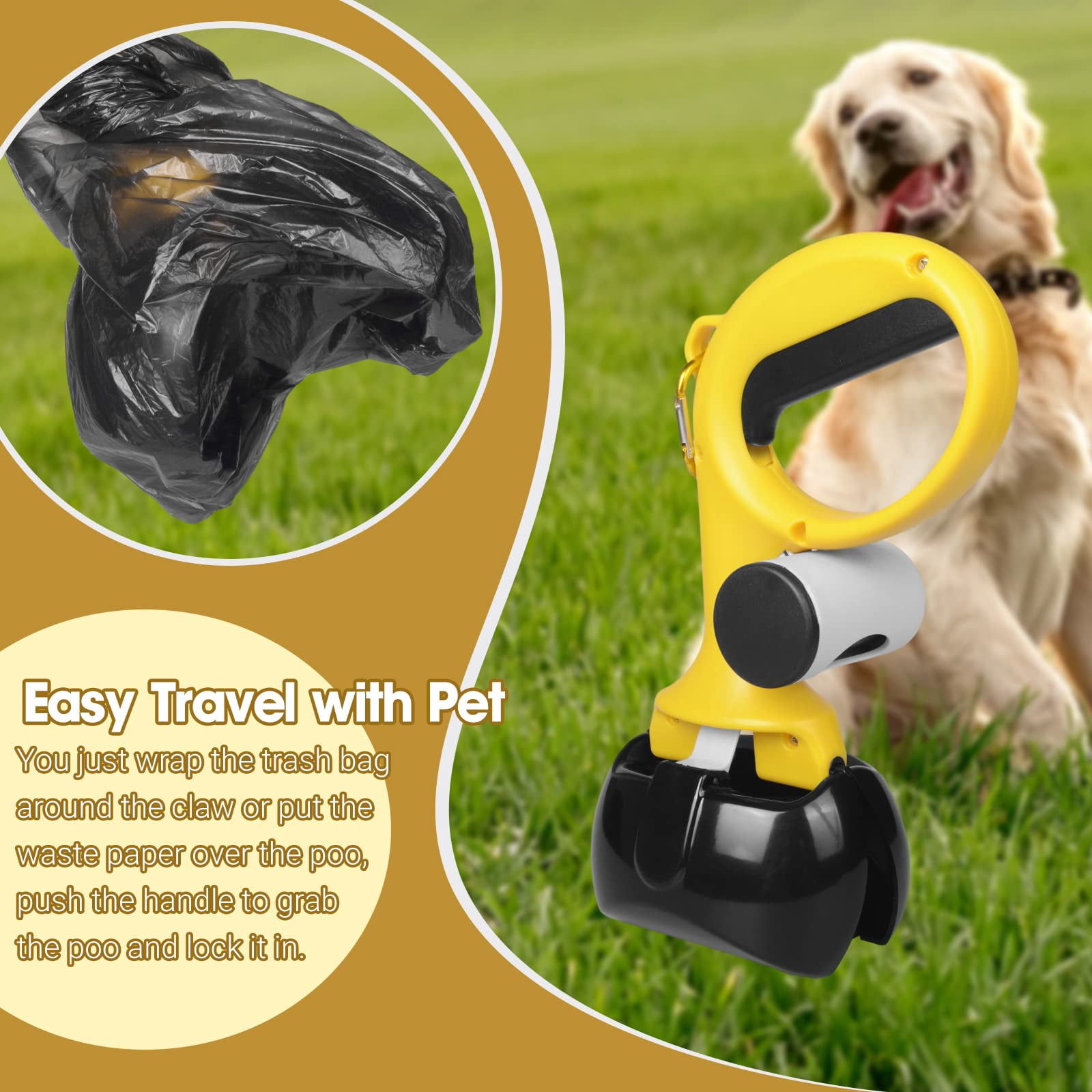 Pet Pooper Scooper for Dogs & Cats - High Strength, Non-Breakable Waste Disposal Scoop with Built-in Bag Holder for Easy Pick Up on Grass & Gravel