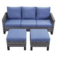 thumbnail image 3 of PARKWELL Outdoor Sectional Furniture Sets - 3 Pieces Patio Conversation Set with Cushioned Sofa and Ottomans - Blue, 3 of 8