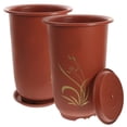 thumbnail image 3 of Set of 2 Red Resin Plant Pots with Drainage Holes and Saucers for Orchids, Mint, and Indoor Home Gardening, 3 of 7