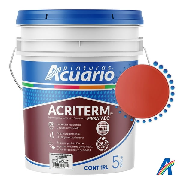 Impermeabilizante Térmico Elastomérico Fibratado Pinturas Acuario Acriterm 5 Años 19 Litros Color Terracota