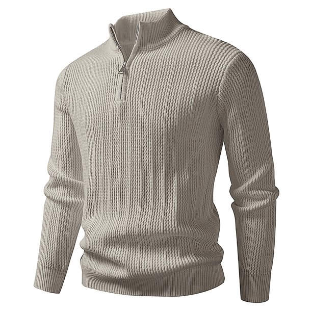 Ceisia Men's Slim Ribbed Semi-High Neck Half-Zip Knit Sweater Multi-Solid for Winter Gift