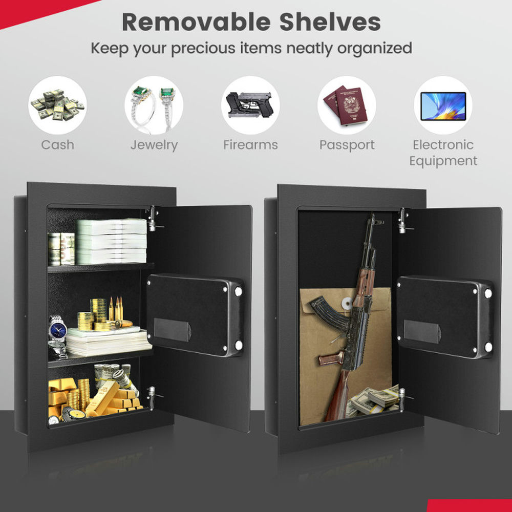 Resenkos Digital Flat Recessed Wall Safe Security Lock Gun Cash Box-Black