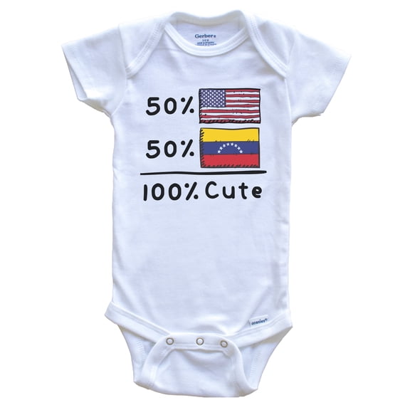 50% American 50% Venezuelan 100% Cute Venezuela USA Flags Baby Bodysuit, 0-3 Months White