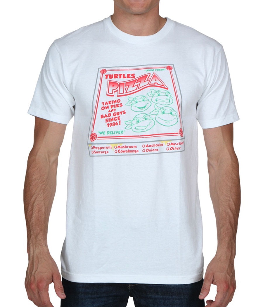 Adult Black TMNT Teenage Mutant Ninja Turtles Pizza Neon By Slice T-Shirt Tee 