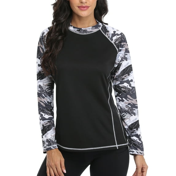 Alove Women's Long Sleeve Rash Guard Top Surfing Swim Shirt UPF 50+