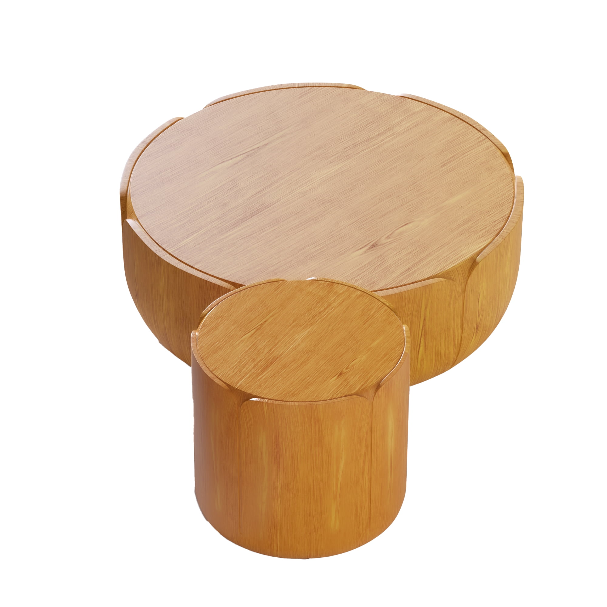 LiviNest All-Weather Drum Coffee Table Set: 365-Day Outdoor Indoor Table - 35.63" & 19.69" Round MGO Wood Grain - 220 lbs Capacity No Assembly