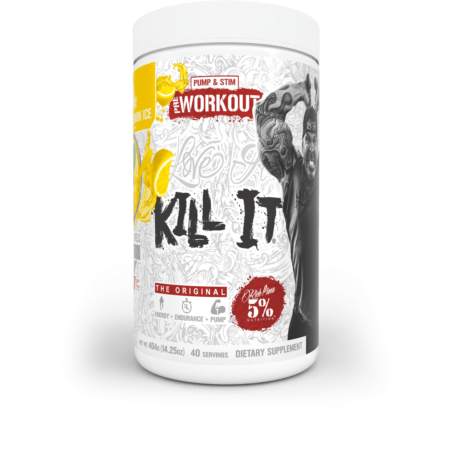 5% Nutrition Rich Piana Kill It Pre-Workout Powder Supplement with Creatine & Caffeine for Pump, 40 Servings (Italian Lemon Ice)