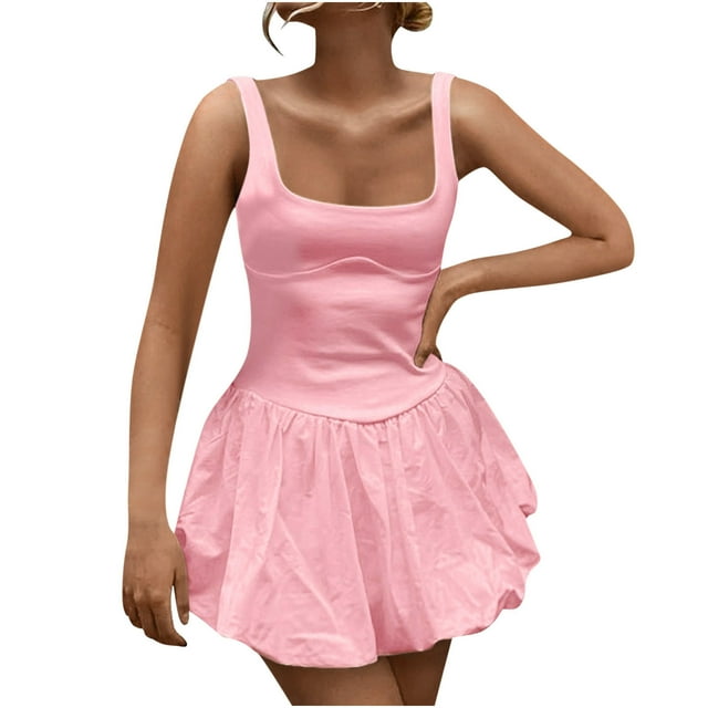 QIPOPIQ Robe Débardeur Mini à Bulles Y2K pour Femme Aguichant Sans Manches A-Line Robe Bouffante d'Été Remise des Diplômes Fête Boîte de Nuit Robe à Volants Liquidation