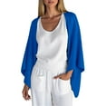 thumbnail image 2 of BXINGOHAI Women's Cardigan Shrug 3/4 Sleeve Open Front Loose Lightweight Cover Ups Blue L, 2 of 5