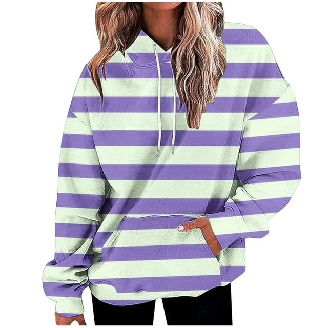 Rbaofujie Chandails pour Femmes Imprimé Ample avec Poches Sweat à Capuche Manches Longues Violet Graphique