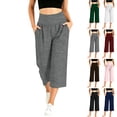 thumbnail image 3 of Oksale Wide Leg Capri Pants for Women Loose Yoga Pants with Pockets Stretchy High Waisted Comfy Summer Capris Casual Cropped Trousers White S, 3 of 8