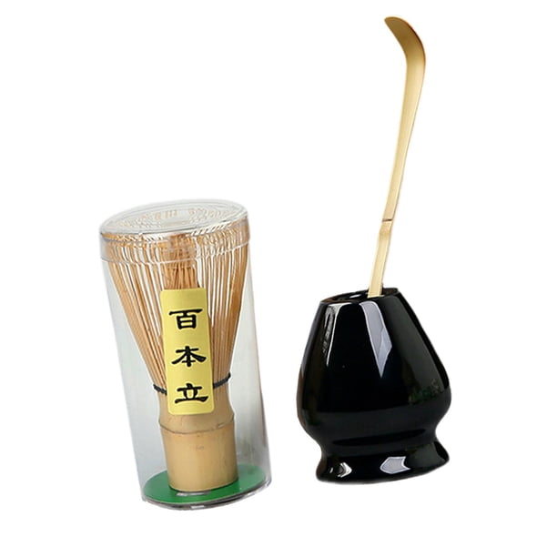 Japones Matcha Set Modern Tea Utensils Matcha Accessory Bamboo Matcha Batchis, Batcheador de cerámica y cuchara de bambú Negro