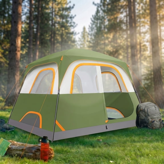 SANOPY 6 Person Camping Tent, Waterproof Family Cabin Tent with Rainfly & Mesh Windows, Easy Setup Lightweight Tent for Camping, Hiking, Beach & Outdoor, Green