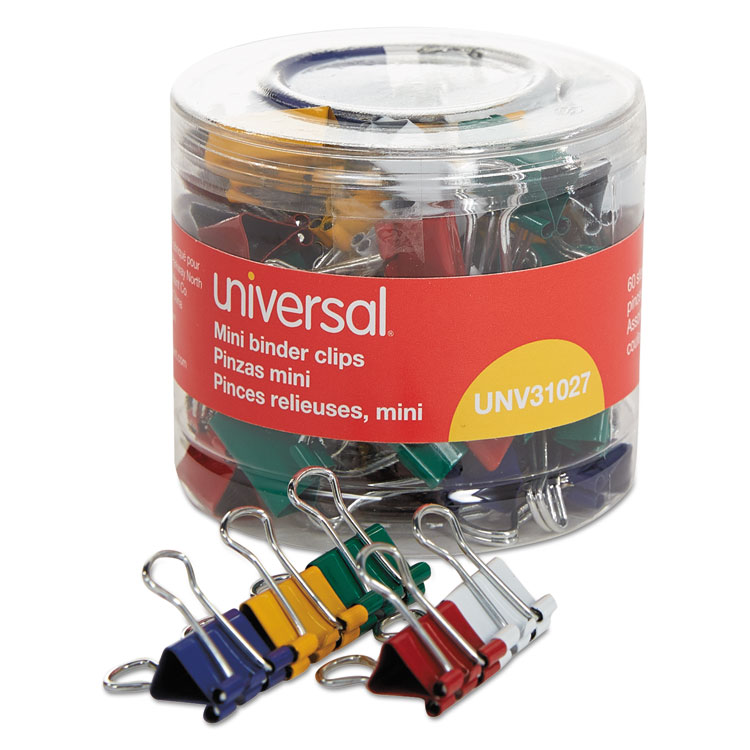 UNIVERSAL Mini Binder Clips 1/4" Capacity 1/2" Wide Assorted Colors 60