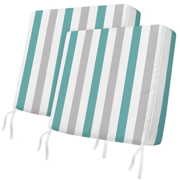 Outdoor Patio Cushion Covers 2 Pack Teal Grey Striped Chair Pads Slipcovers with Ties & Zipper Waterproof Vertical Stripes Seat Cushion Covers for Outdoor Furniture Protector Couch Sofa 22x20 Inch