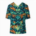 thumbnail image 4 of TOWMUS Womens Summer Blouses Women's Summer Lapel Print Cotton and Linen Top Shirts for Women Linen Floral Blouse Dark Green, 4 of 5