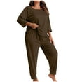 thumbnail image 5 of PRINxy Women's Plus Size Pajama Sets 2 Piece 3/4 Long Sleeve Sleepwear Crewneck Tops and Elastic Waist Joggers Lightweight Loose Loungewear Sets Brown XL, 5 of 5