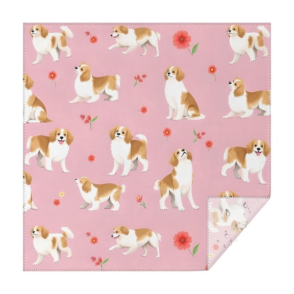 Cavalier King Charles Spaniels and Flowers Square Tablecloth,Waterproof Square Table Cover,Wipeable Spillproof Washable Table Cover for Home Kitchen Party Decor 42"X42"(107x107cm)