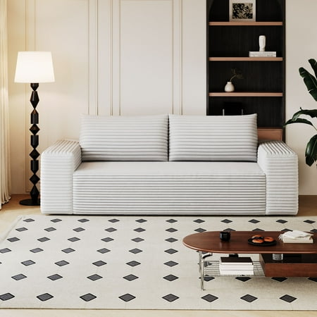 71" Corduroy Loveseat Sofa, 2-Seater Memory Foam Couch with Lumbar Pillow, No Assembly,White