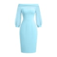 thumbnail image 5 of ClodeEU Women's Off Shoulder Mesh 3/4 Sleeve Sweetheart Midi Bodycon Pencil Dress,Elegant Cocktail Wedding Guest Evening Gown Sky Blue,Women's Plus XL, 5 of 5