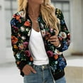 thumbnail image 2 of Womens Zip Up Bomber Jackets Casual Lightweight Fall Outerwear Floral Print Long Sleeve Travel Coat with Pocket (XL, Black 04), 2 of 5