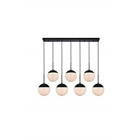 Living District LD6086BK Eclipse 7 Lights Pendant Ceiling Light with Frosted White Glass, Black
