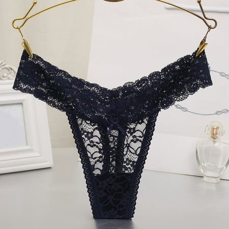 Goodeals Womens Lightweight Brief Sexy Lace Thong Pretty Floral Lace Panty 2024 Summer Comfort G String Invisible Underwear(Dark Blue L)Clearance