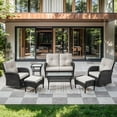thumbnail image 2 of Opohoro 7-Piece Outdoor Conversation Set with Swivel Rocking Chairs, Glider Loveseat and Ottomans, Coffee & Side Tables, Black/Beige, 2 of 16