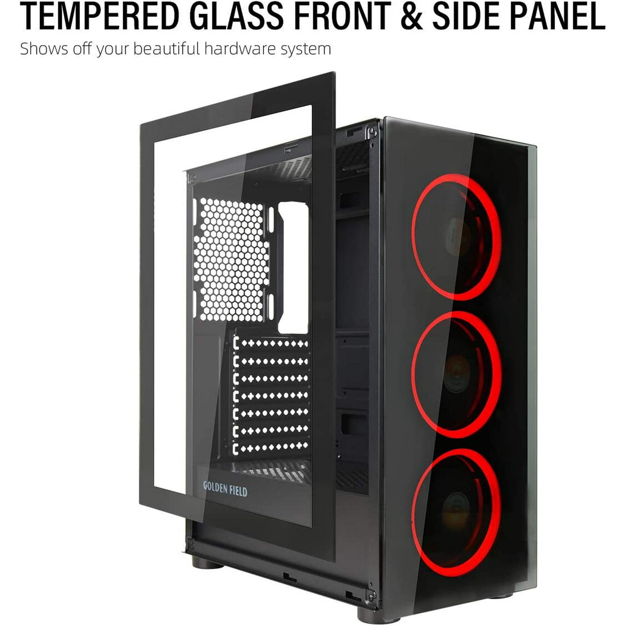 GOLDEN FIELD N18 Computer PC Gaming Case, Mid Tower ATX Case, 3 Red Fans Pre-Instal, Double Tempered Glass Panel, | Walmart Canada GOLDEN FIELD N18 Computer PC Gaming Case, Mid Tower ATX Case, 3 Red Fans Pre-Instal, Double Tempered Glass Panel, | Walmart Canada