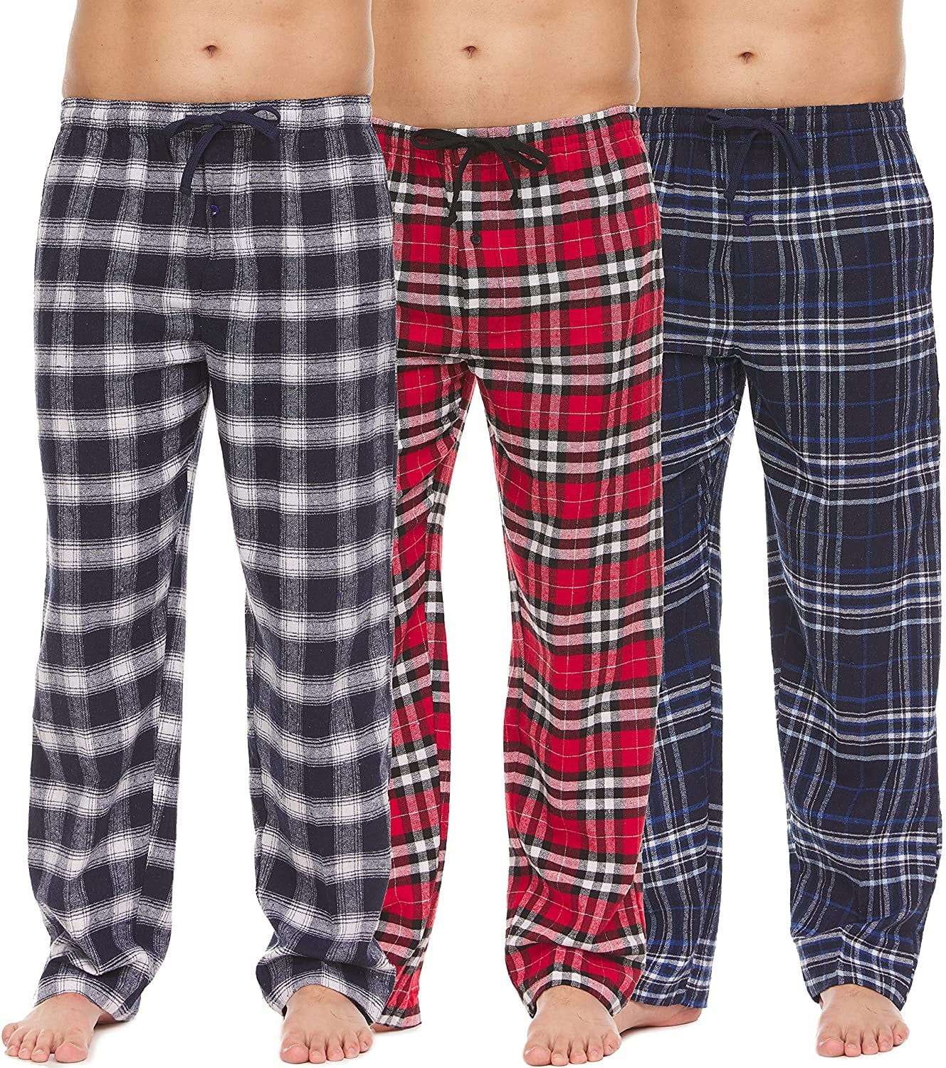 Mens Cotton Blend Flannel Plaid Sleep Bottoms Lounge Pajama Pants - 3 ...