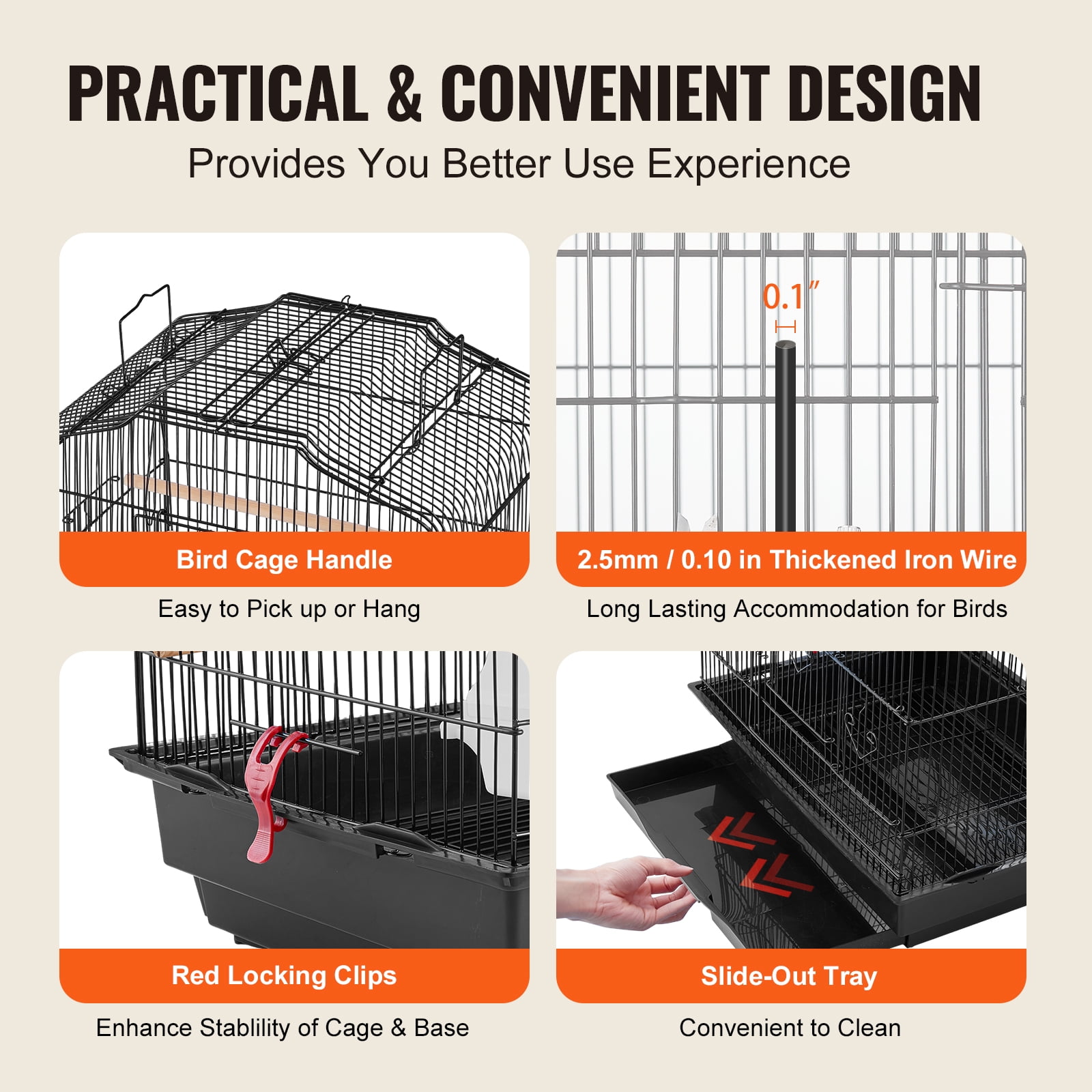 KFFKFF 41-inch Spacious Bird Cage with Open Top, Ideal for Parakeets, Finches, Canaries, Lovebirds, Cockatiels, Budgies, Small Quaker Conures, Travel Pet Flight Birdcage Equipped with Swing and Perch