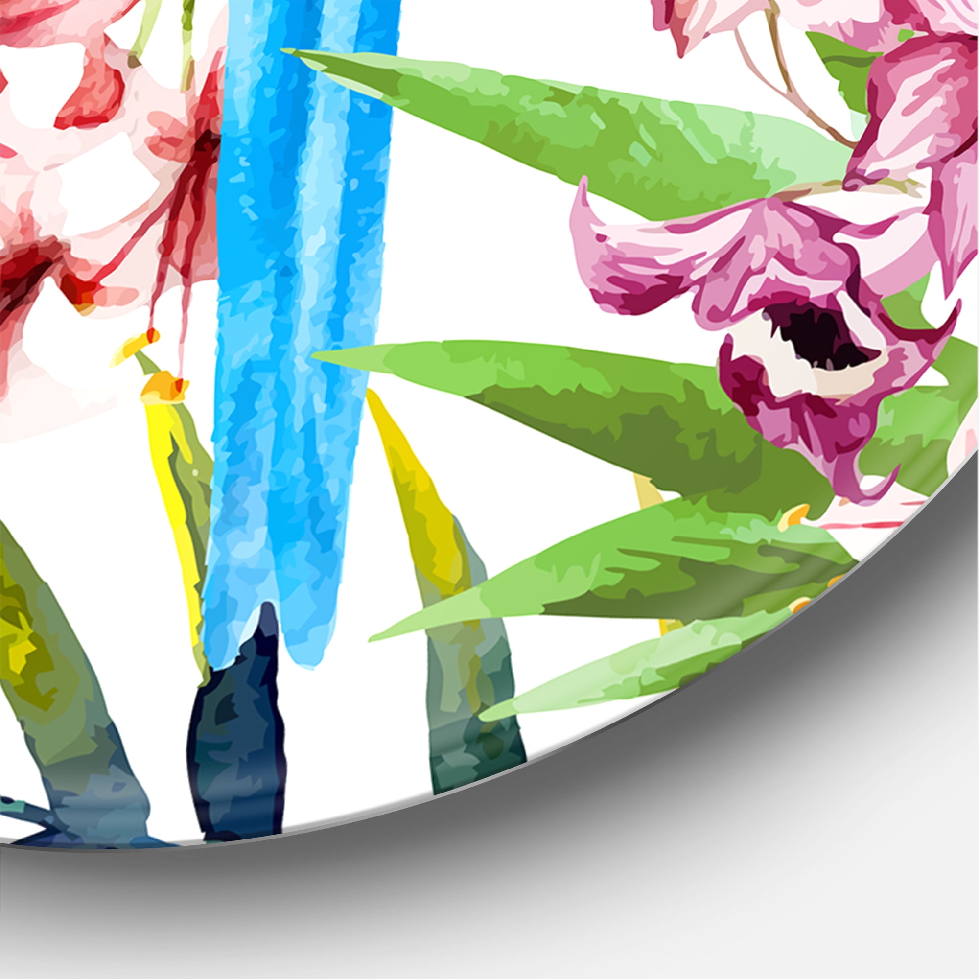 Designart 'Rosella Birds Sitting On Flowers Tree Branch' Traditional Circle Metal Wall Art 11x11 - Disc of 11