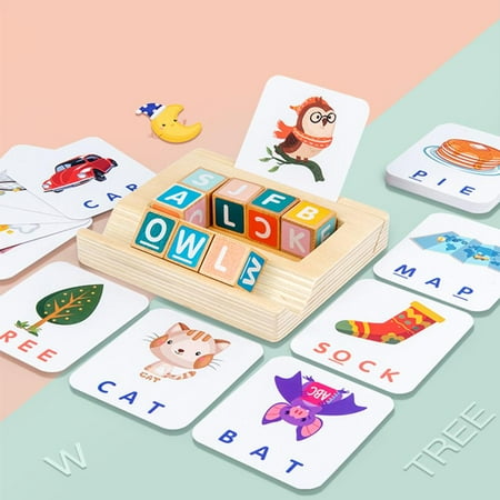 Wooden Matching Letter Game Kids Educational Puzzle Toys Word Spelling ...