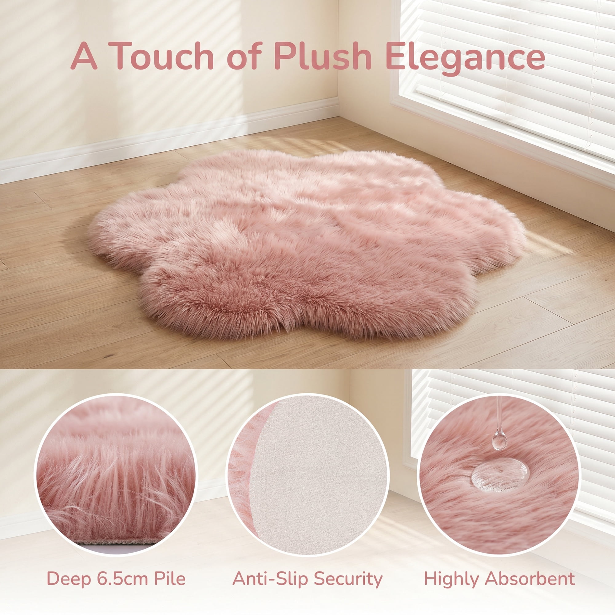 Unique Bargains Shaggy Flower Area Rug Fluffy Non-Slip Fuzzy Carpet 20" x 20" Light Pink