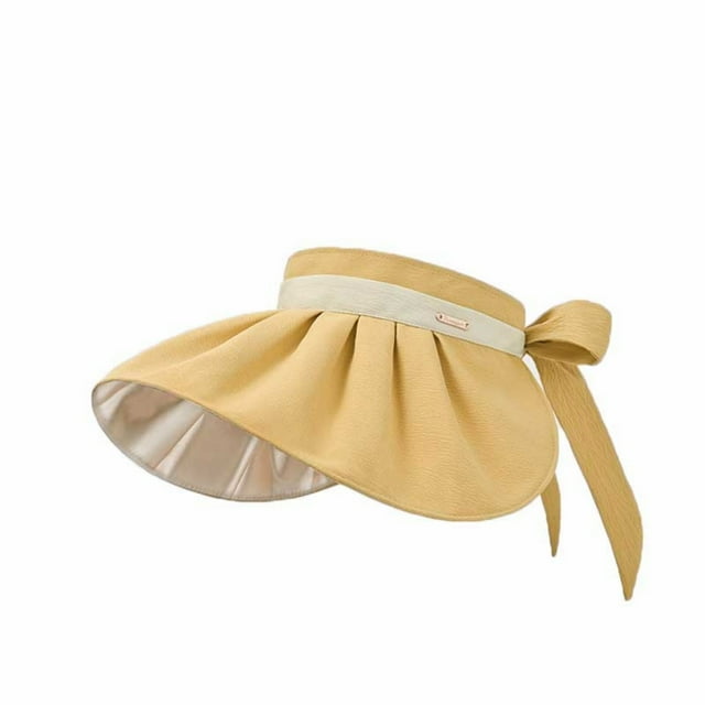 Yellow Sun Hat For Ladies Summer Foldable Thin Large Brim Empty Hat For Outdoor Sun Protection Lightweight And Comfortable Design Free Size