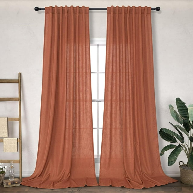 DANCURTON Rideaux Transparents Terracotta à Pattes Arrière Mélange de Lin 52x108 Pouces