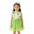 thumbnail image 2 of CPNG Toddler Girls St. Patrick’s Day 2-Piece Outfit Set - Shamrock Print Sleeveless Dress + Clover Bow Headband - Tulle Tutu Skirt Irish-Themed Clothing for Parades, Parties & Holiday Photos, 2 of 8