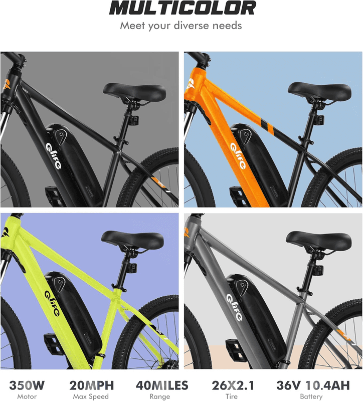 Qlife Electric Bike for Adults - 21-Speed Mountain Lightweight Ebike with Peak 1000W 25MPH Brushless Motor, 375Wh Removable Battery, 48V 7.8Ah Blue