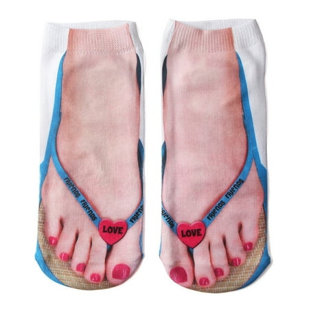 

Women Men Personalized Cotton Low Cut Ankle Socks Funny 3D Flip-Flops Shoes Pork Skeleton Pattern Printed Harajuku for Creative Hosiery Gifts