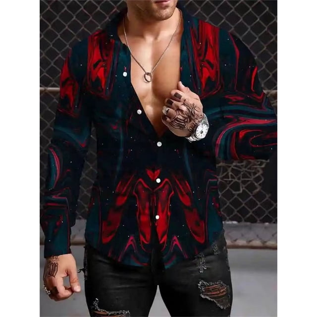 Camisa de fiesta informal luminosa de lujo para hombre, traje de solapa con botones para fiesta, camiseta de manga larga, suave y cómoda, primavera y otoño de