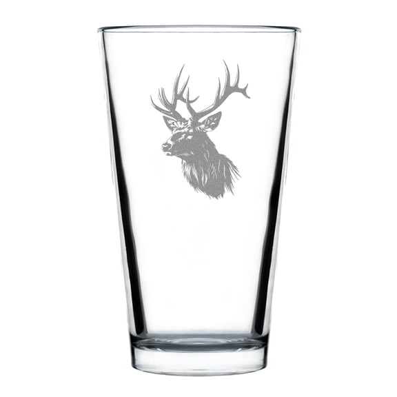 Hand Engraved Deer Antler 16oz Pint Glass, Unique Gift for Outdoor Enthusiasts, Etched Wildlife Beer Glass, Elk Lovers Gift